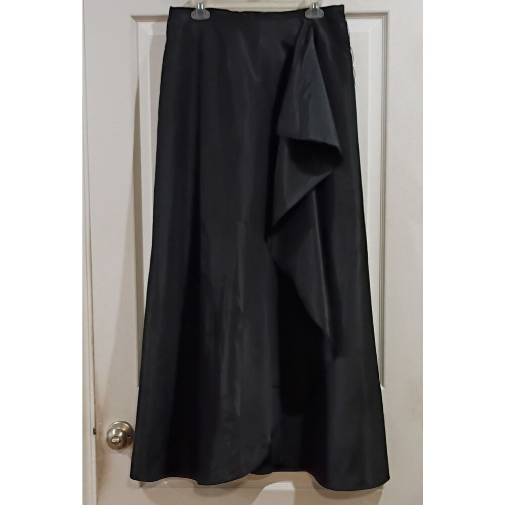 VTG 90s Ann Taylor Blue Label Black Satin Asymmetrical Ruffle Maxi Skirt Sz 12